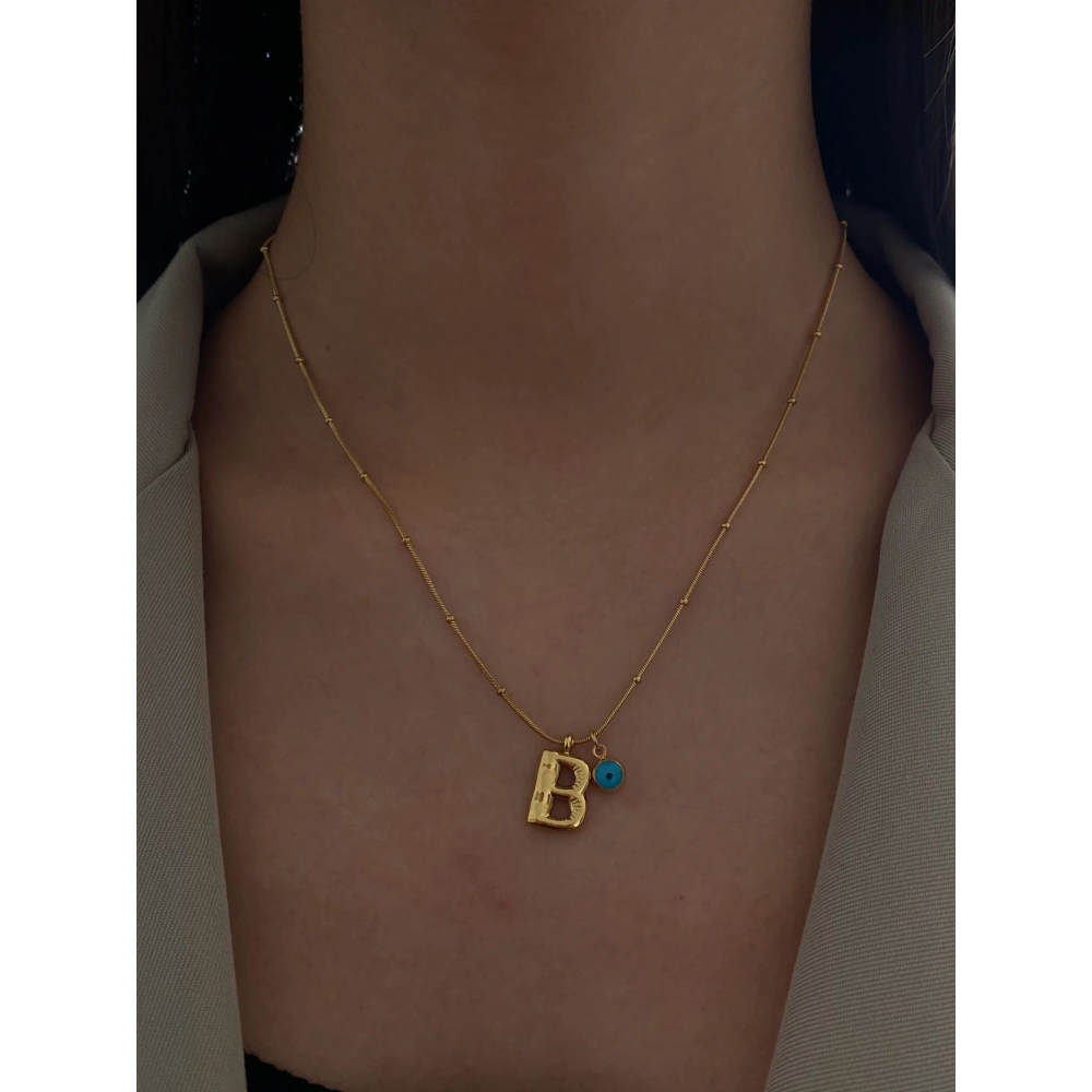 Çelik Nazar Detay  Mini Balon B Harf Kolye