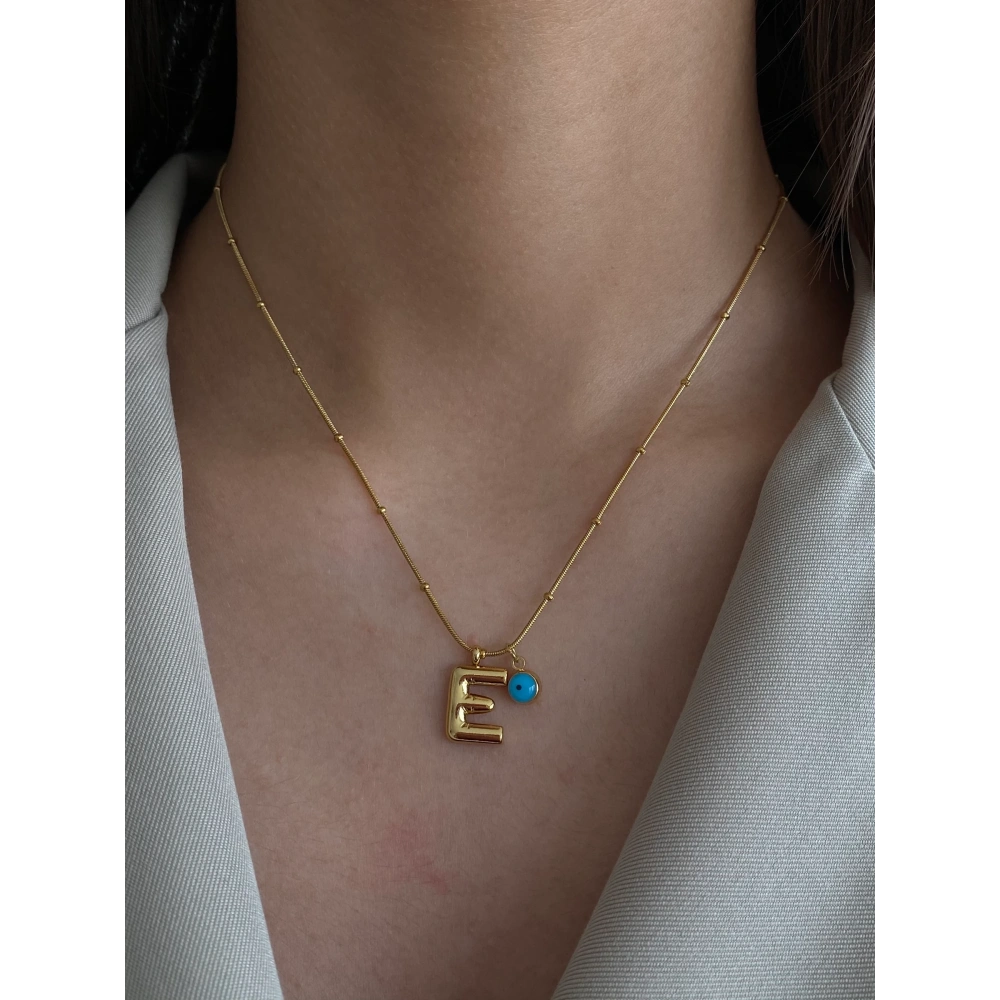 Çelik Nazar Detay Mini Balon E Harf Kolye