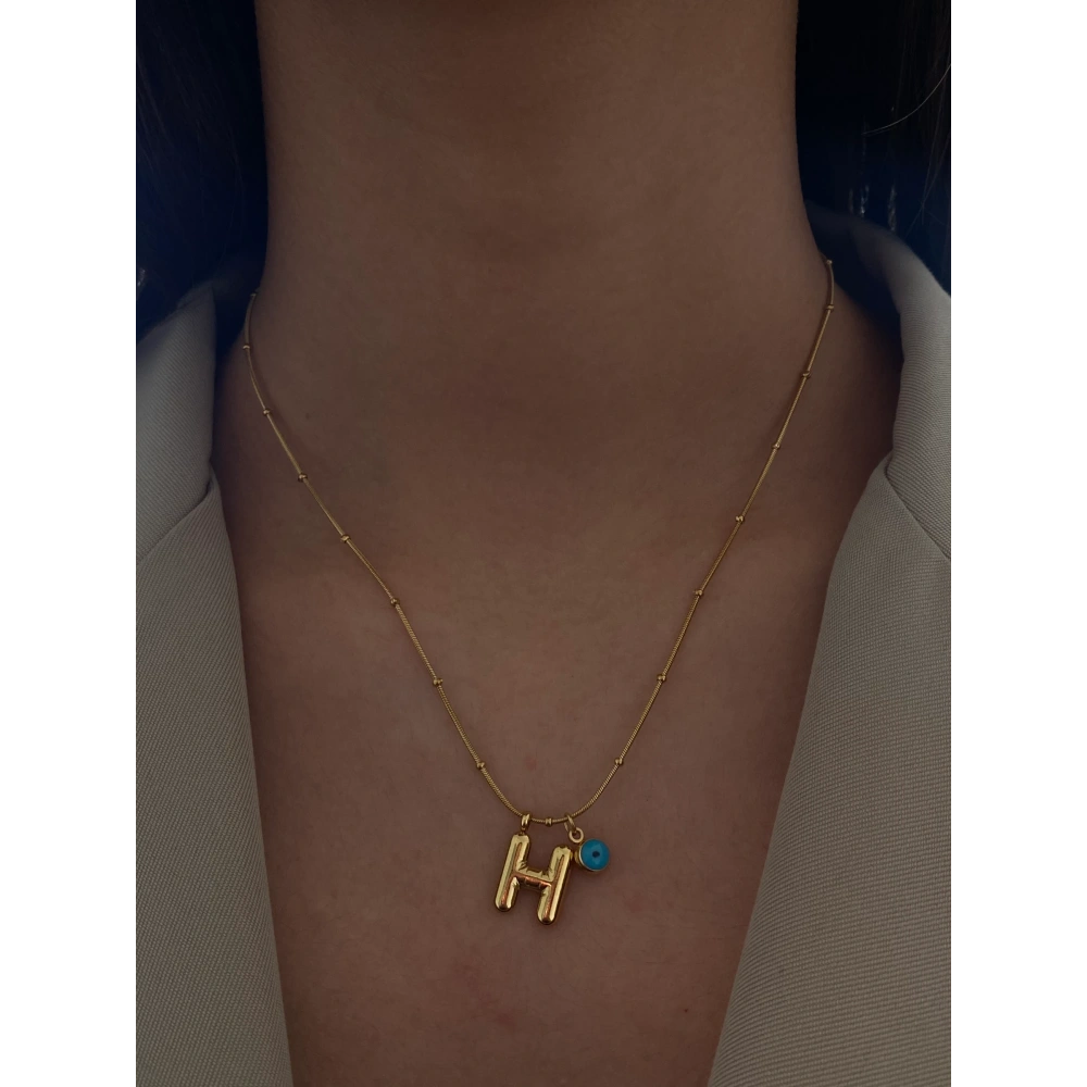 Çelik Nazar Detay Mini Balon H Harf Kolye