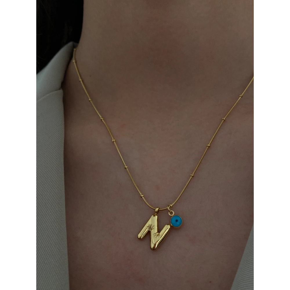 Çelik Nazar Detay Mini Balon N Harf Kolye