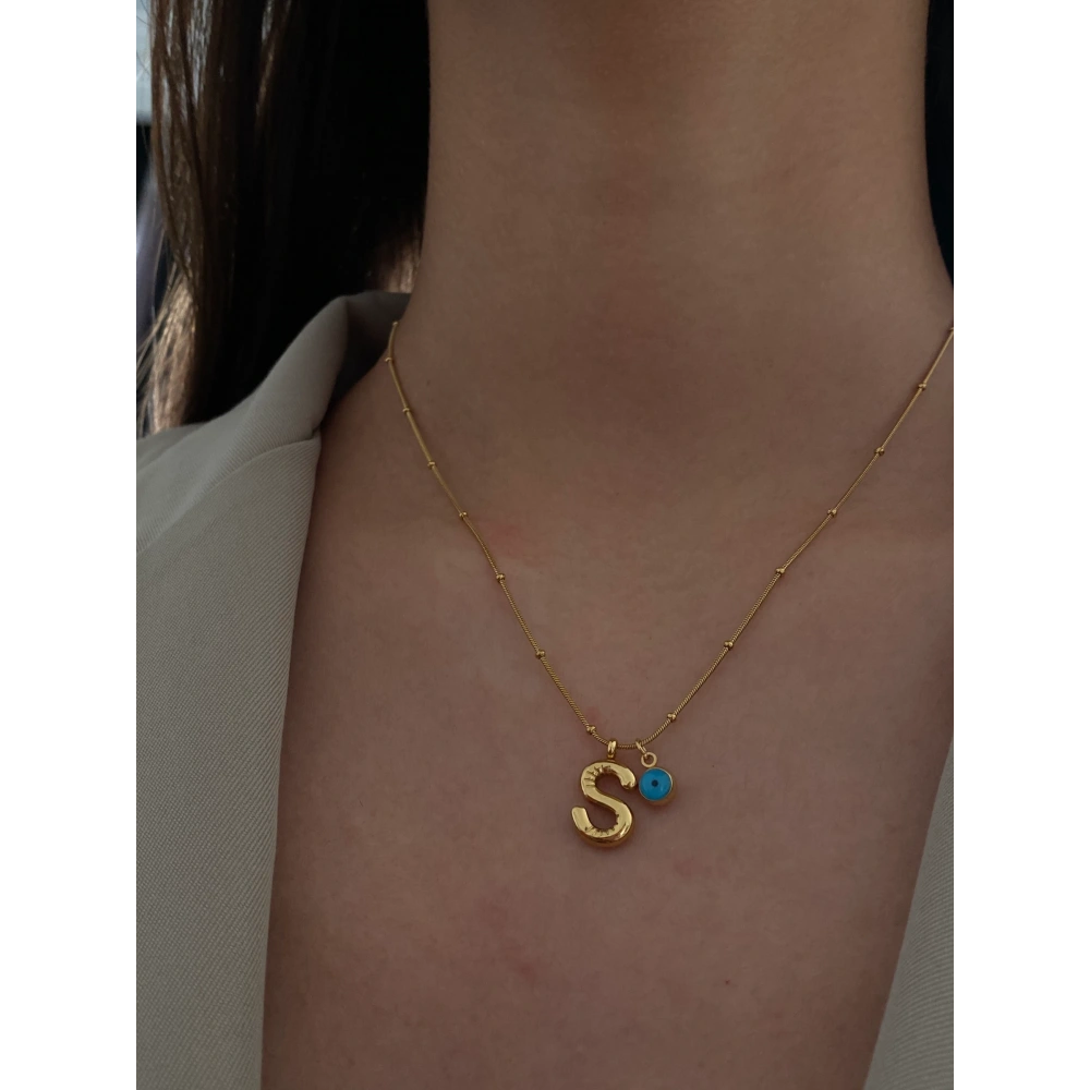 Çelik Nazar Detay Mini Balon S Harf Kolye