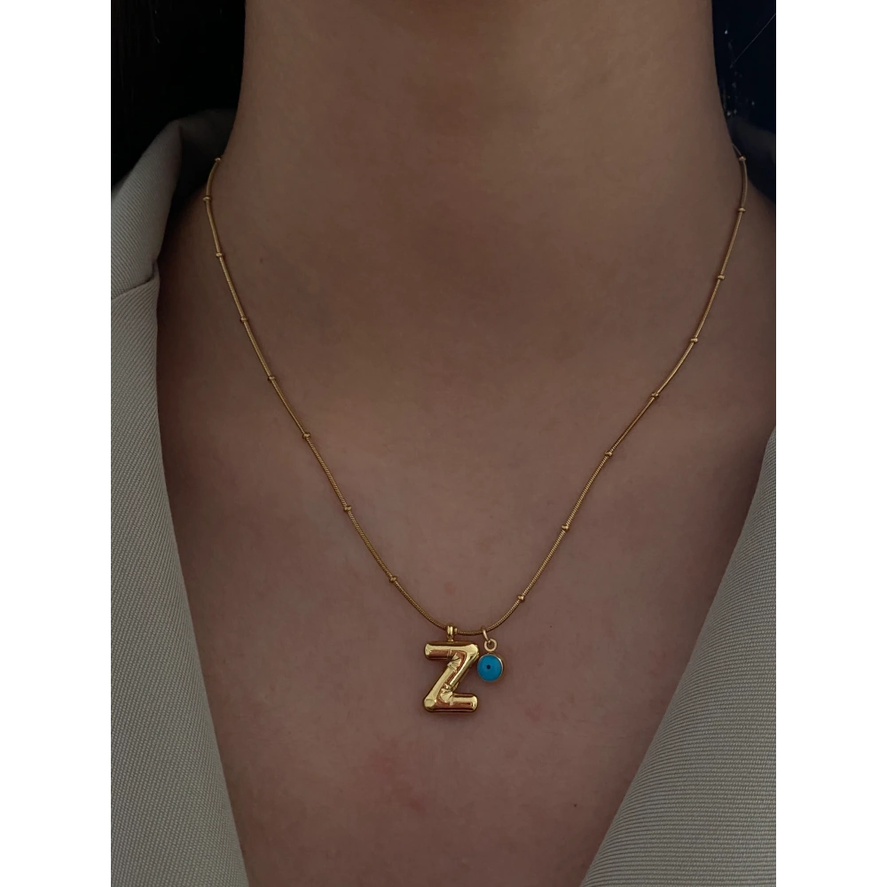 Çelik Nazar Detaylı Mini Balon Z Harf Kolye