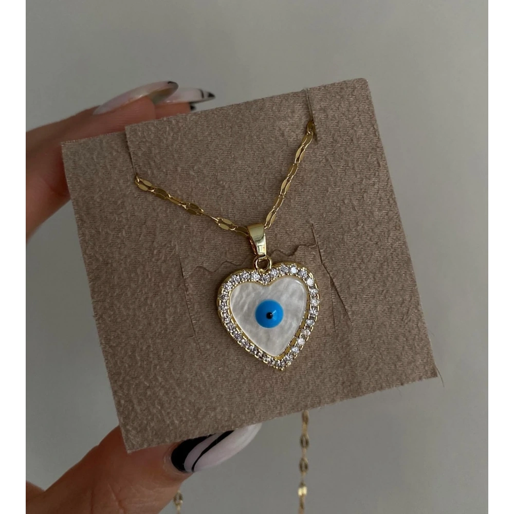 Çelik Özel Taşlı Kalp Kolye