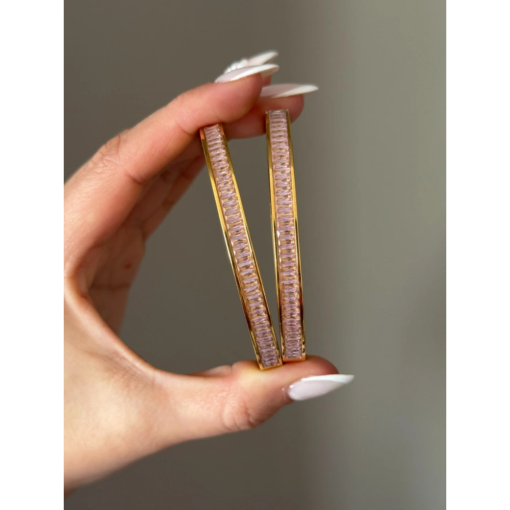 Çelik Pembe Baget Taşlı Kelepçe Bileklik