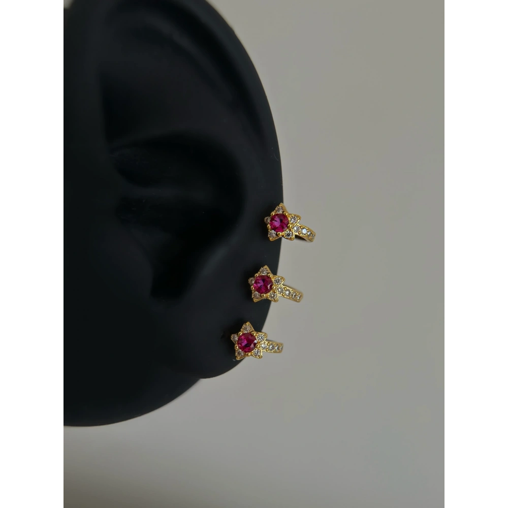 Çelik Pembe Çiçek Detaylı Halka Piercing