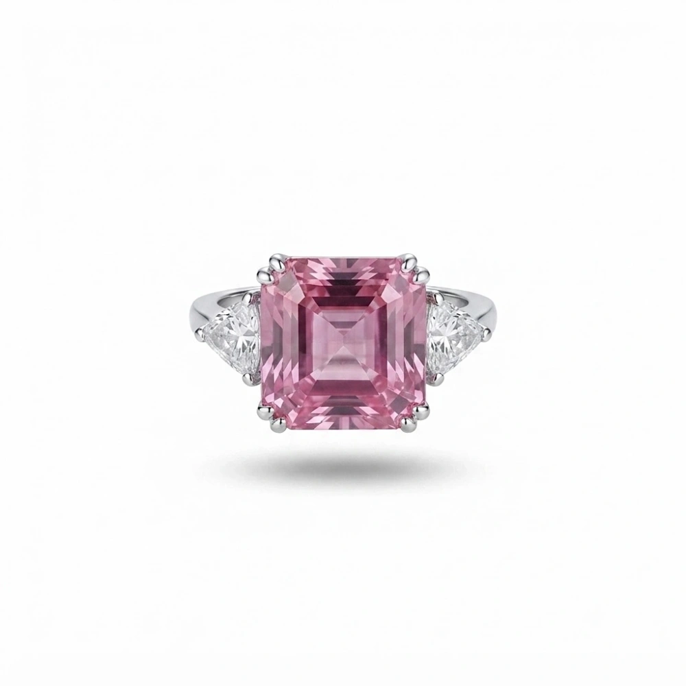 Çelik Pembe Elmas Kesim Yüzük