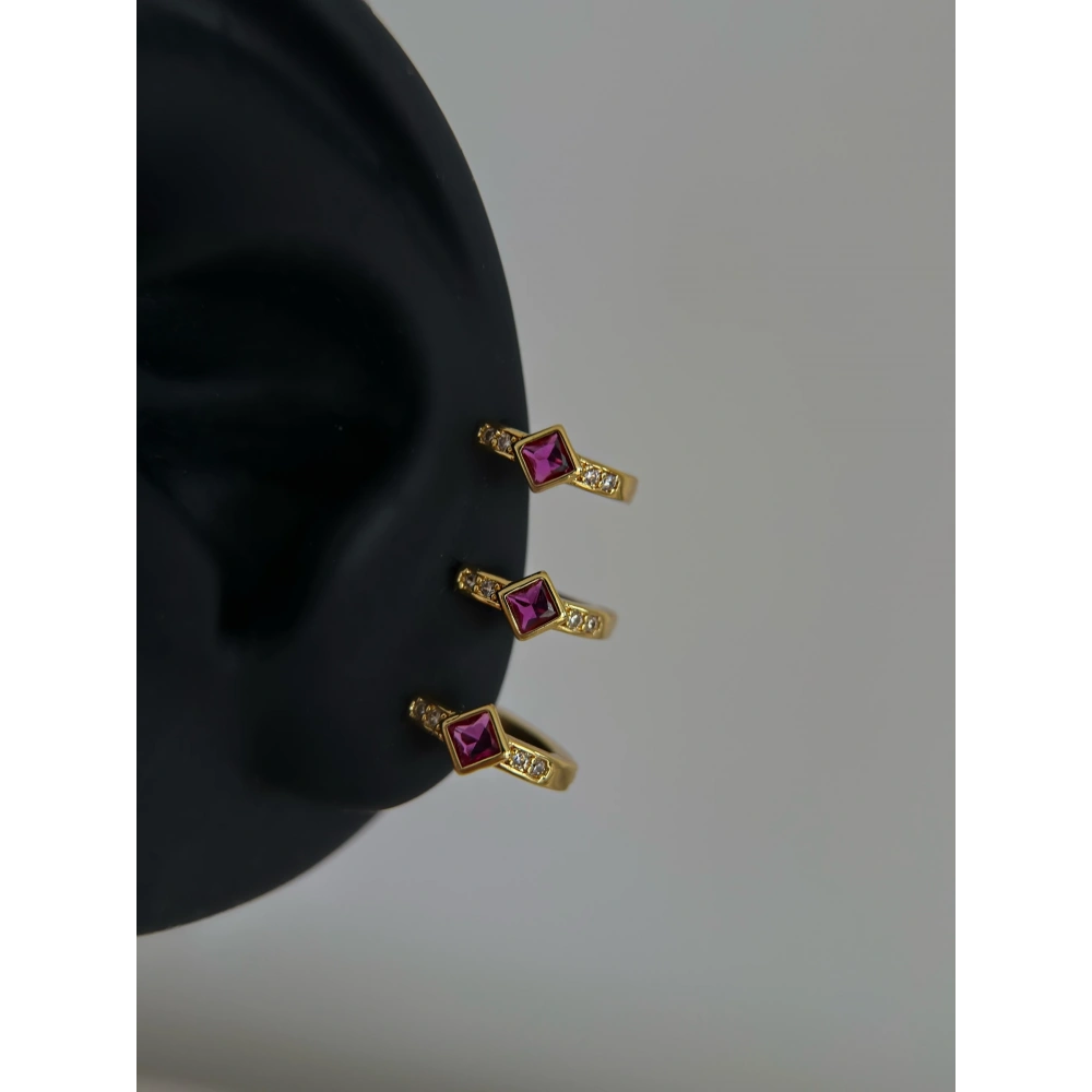 Çelik Pembe Eşkenar Taşlı Halka Piercing