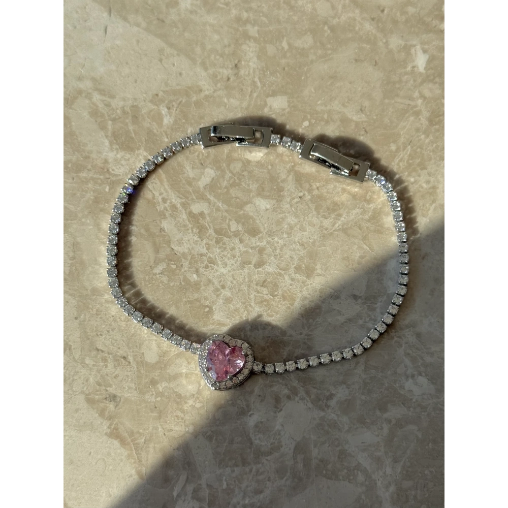 Çelik Pembe Kalp Detay Suyolu Bileklik