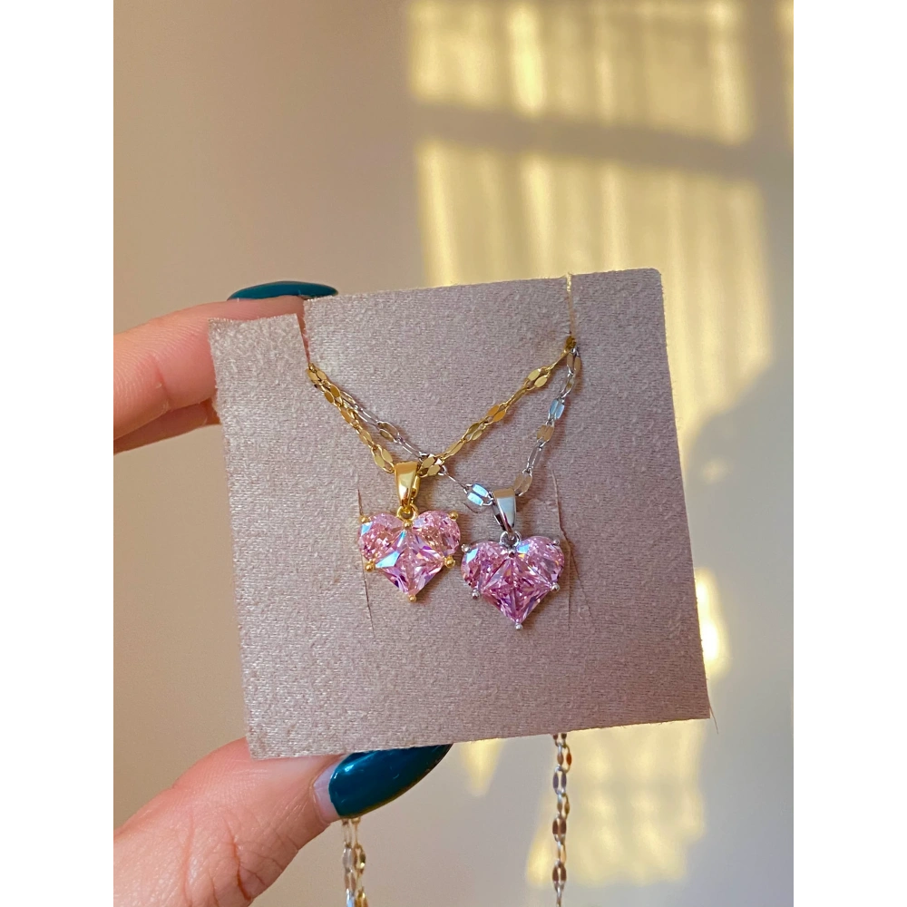 Çelik Pembe Kalp Kolye