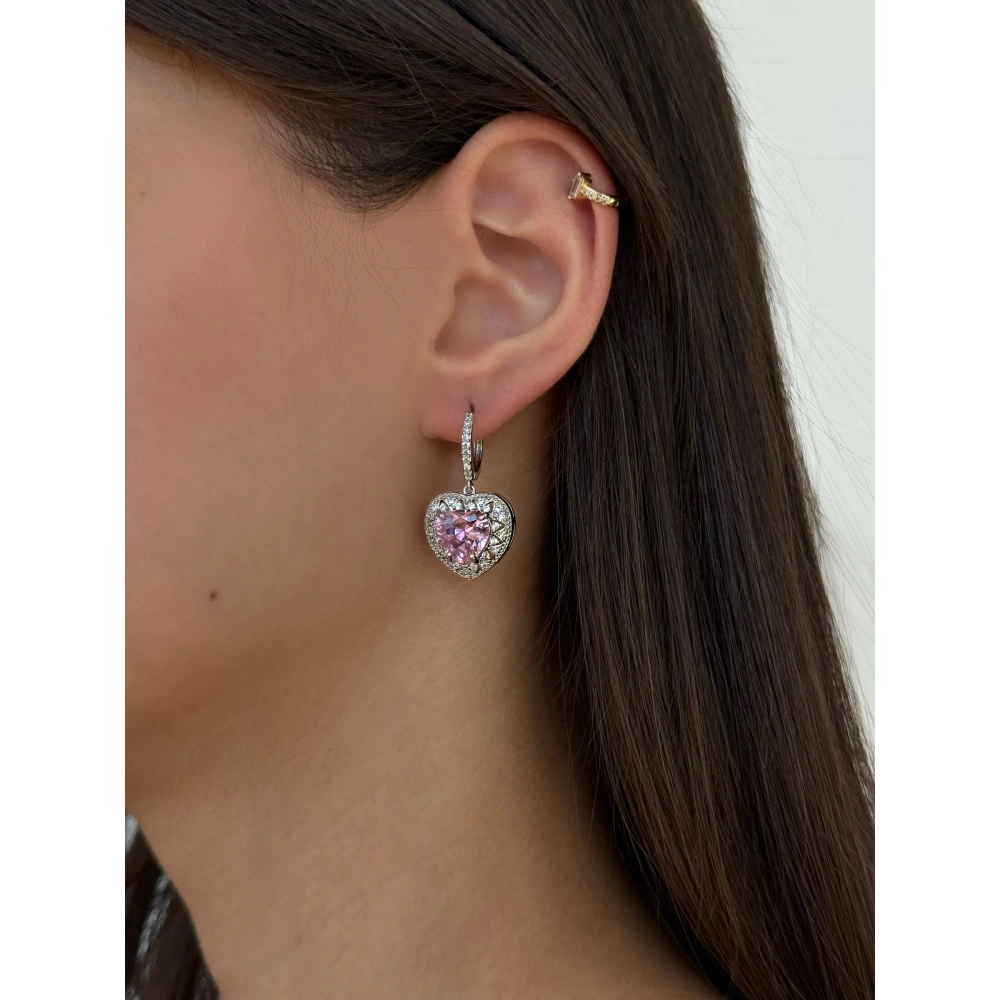 Çelik Pembe Kalp Küpe