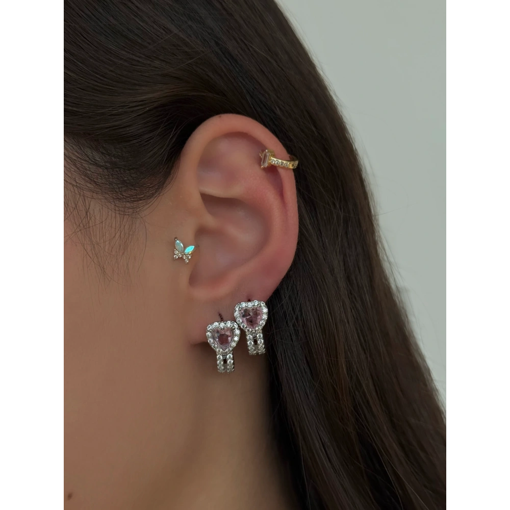 Çelik Pembe Kalp Küpe