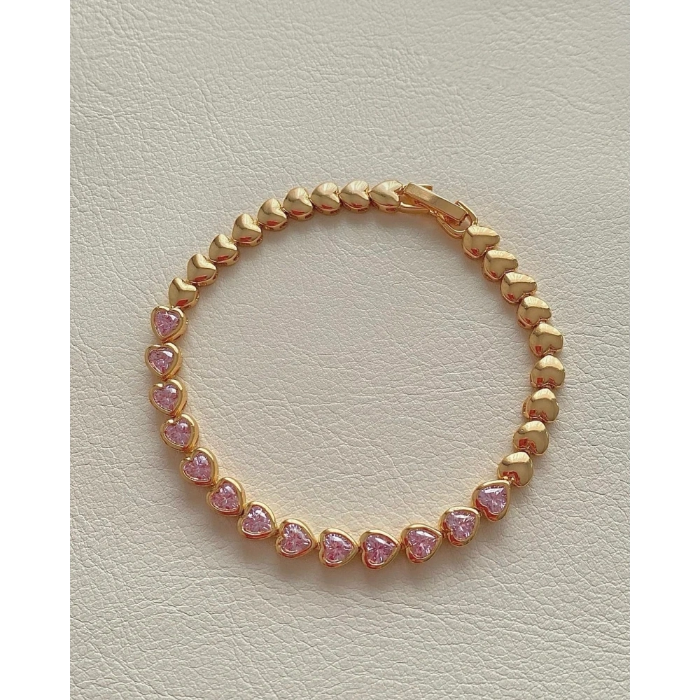 Çelik Pembe Kalpli Bileklik