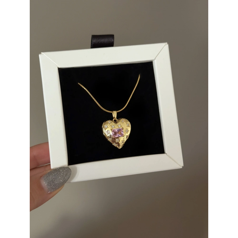 Çelik Pembe Kalpli Kapaklı Kolye