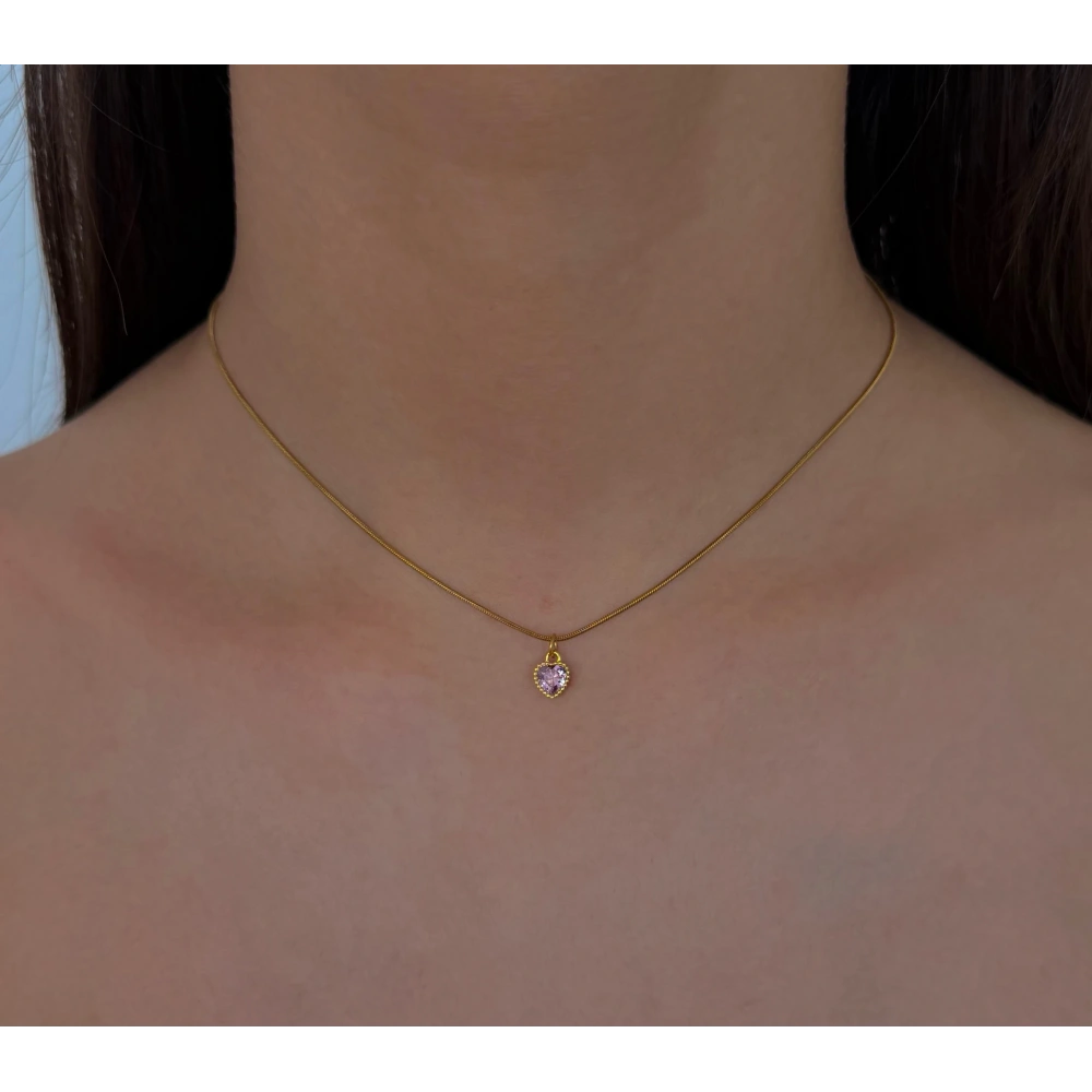 Çelik Pembe Mini Kalp Choker