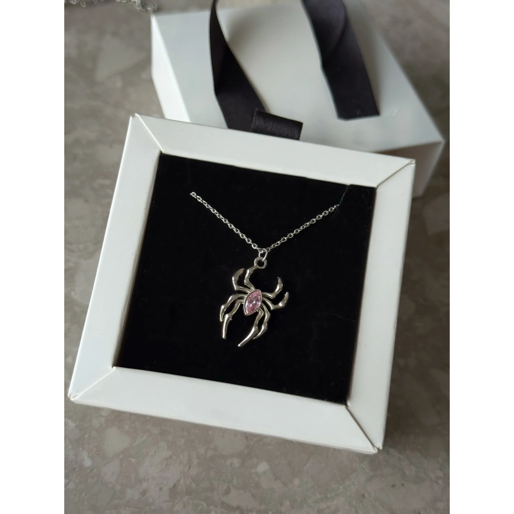 Çelik Pembe Örümcek Kolye