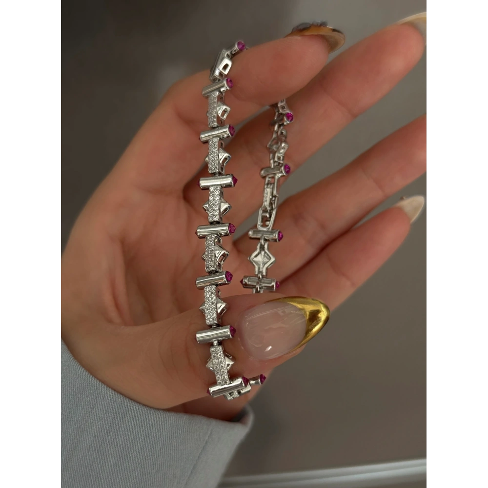 Çelik Pembe Taşlı Bileklik