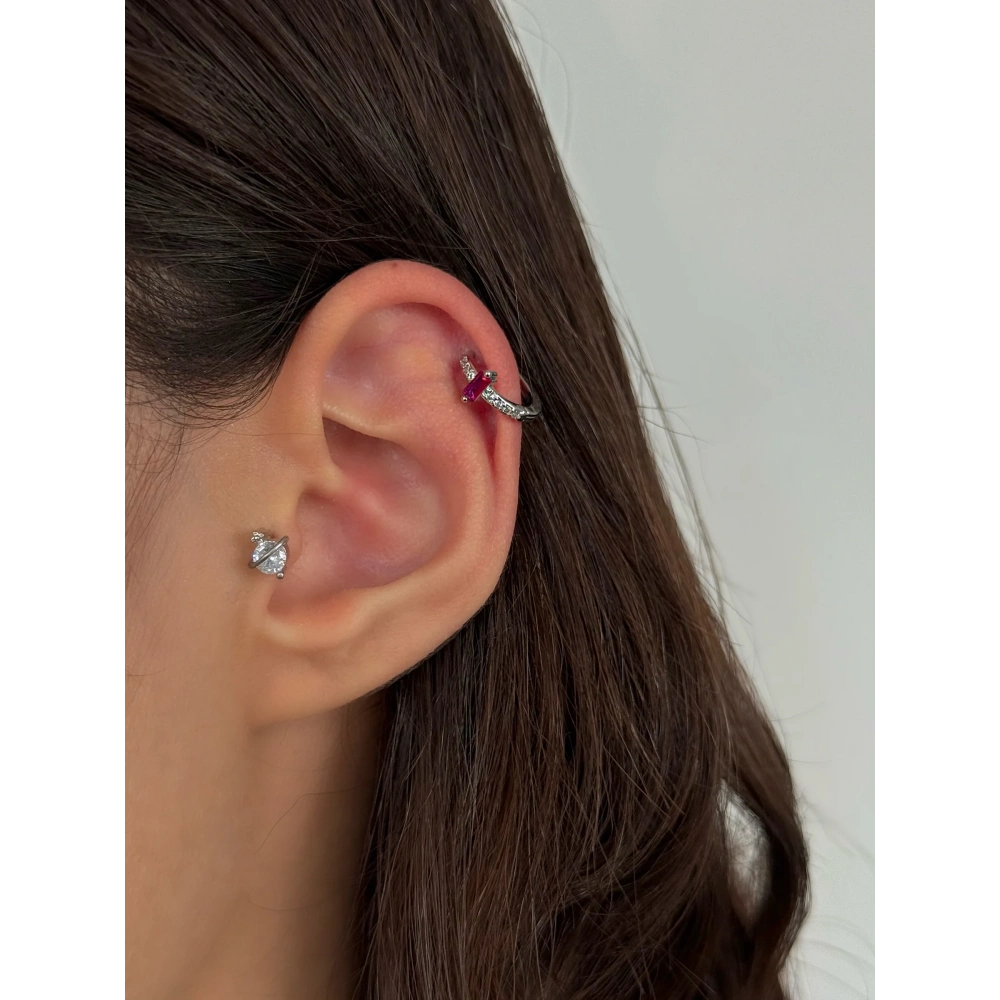Çelik Pembe Taşlı Halka Piercing