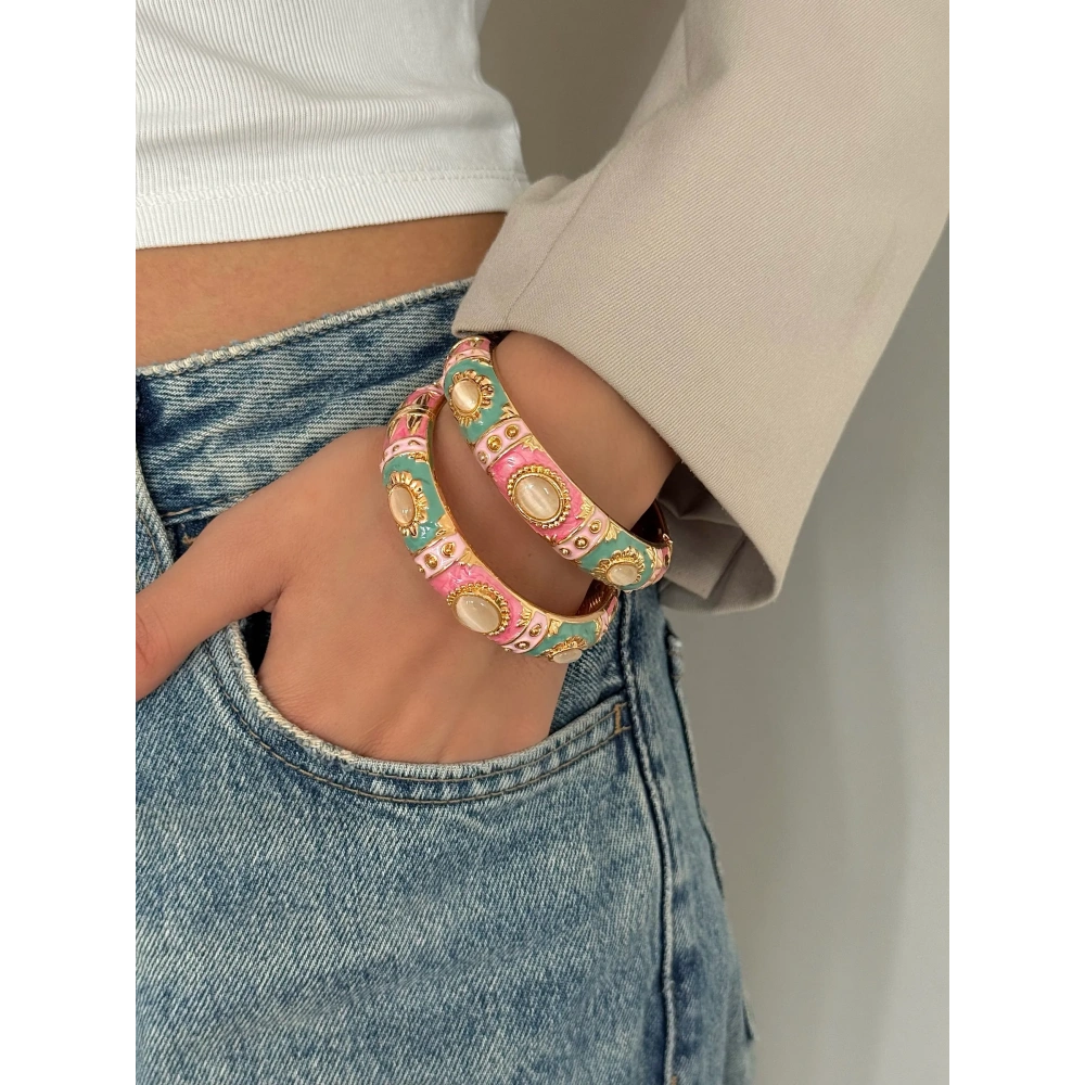 Çelik Pembe Yeşil Mineli Bileklik