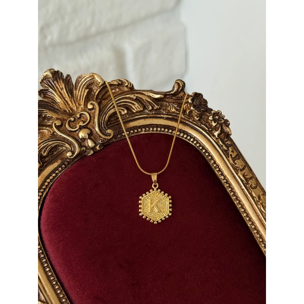 Çelik Plaka K Harfli Kolye