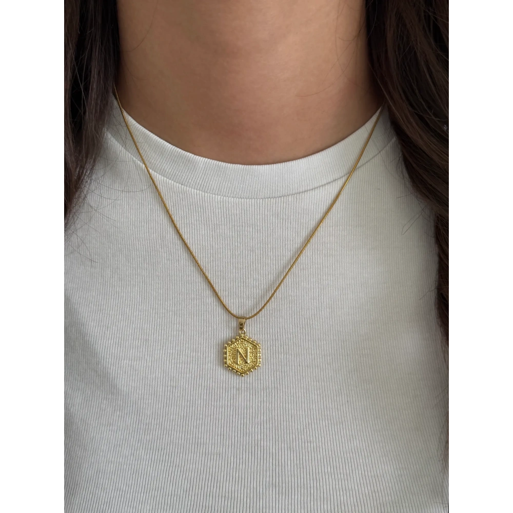 Çelik Plaka N Harfli Kolye