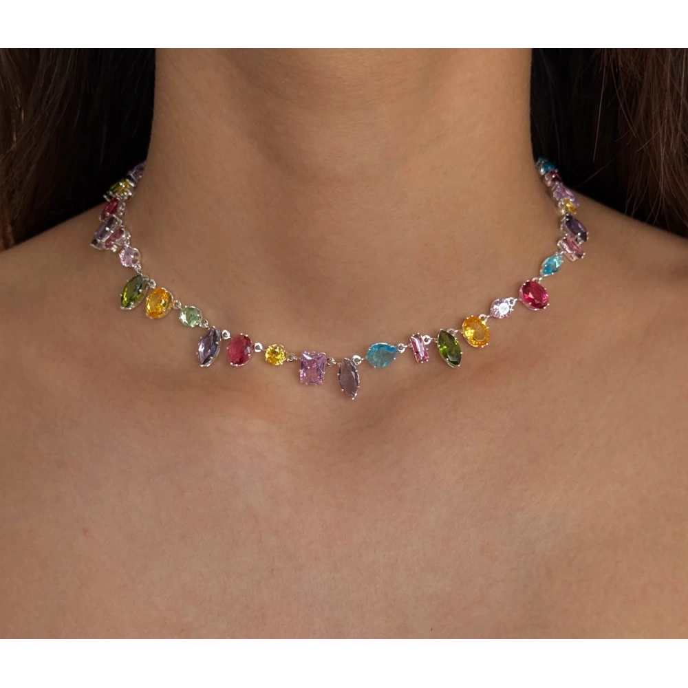 Çelik Rengarenk Baget Taşlı Choker