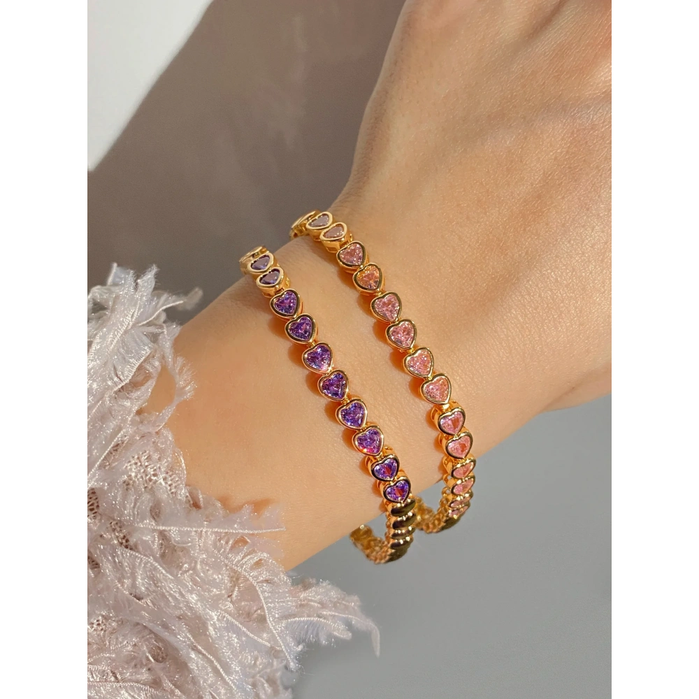 Çelik Renkli Taşlı Kalp Bileklik