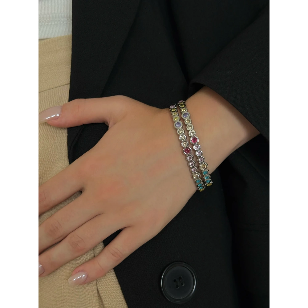Çelik Renkli Taşlı Kelepçe Bileklik