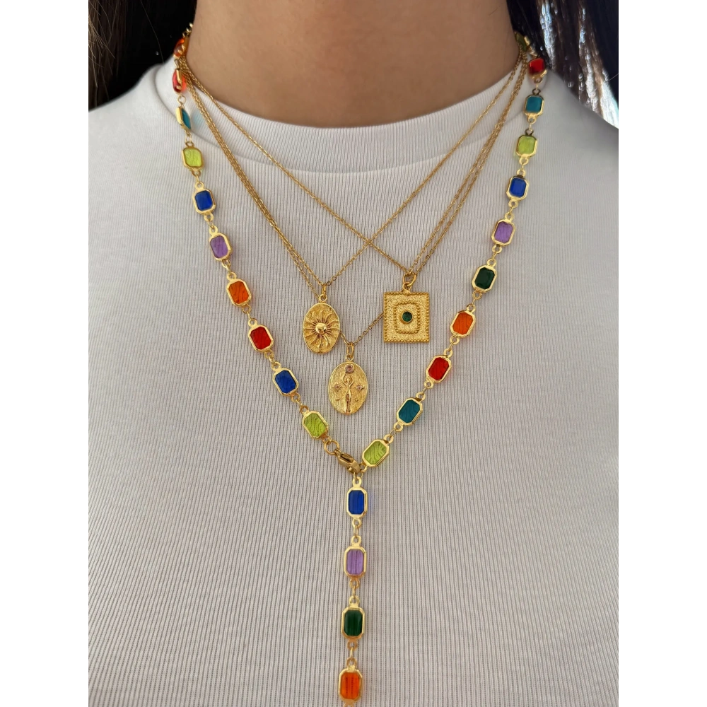 Çelik Renkli Y Kolye