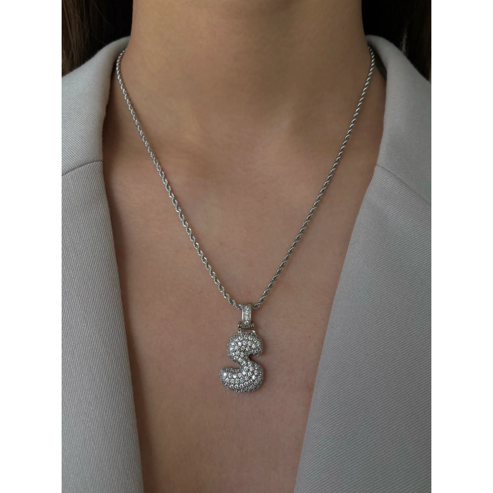 Çelik S Harf Detay Kolye