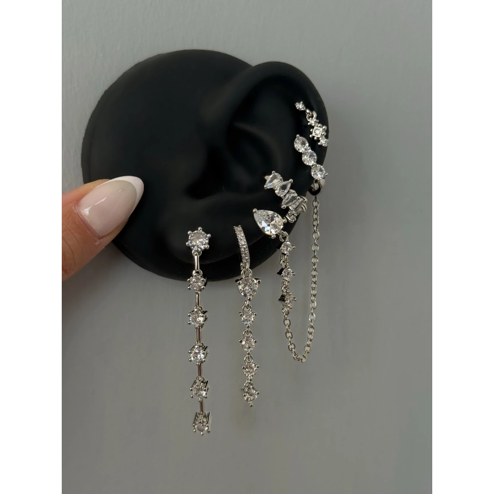 Çelik Silver 6 Lı Küpe Seti