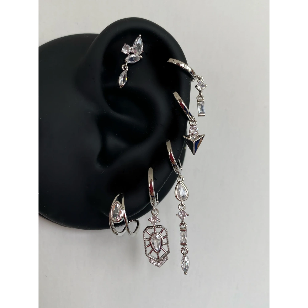 Çelik Silver Baget Taşlı 6 Lı Küpe Seti