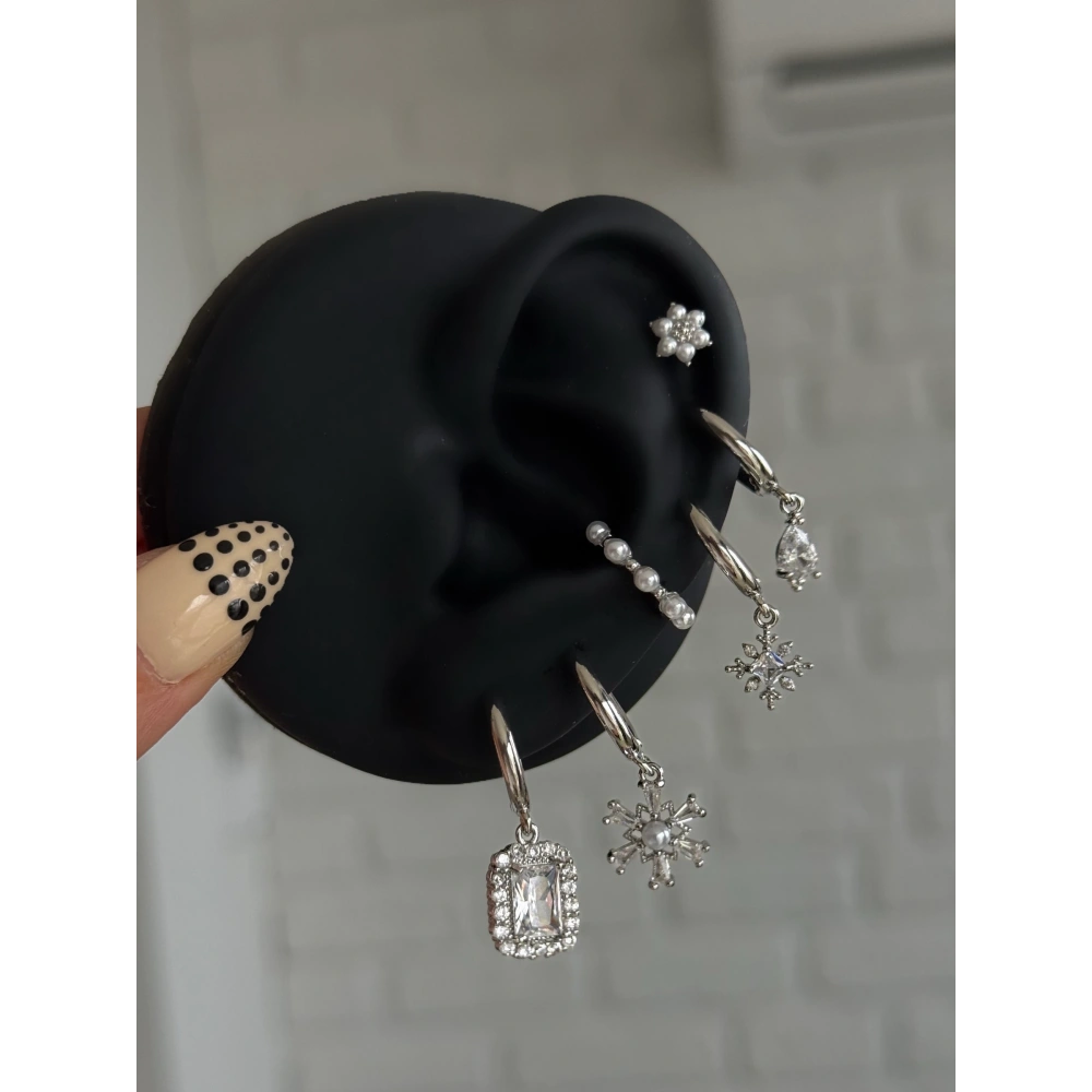 Çelik Silver Baget Taşlı 6 Lı Küpe Seti