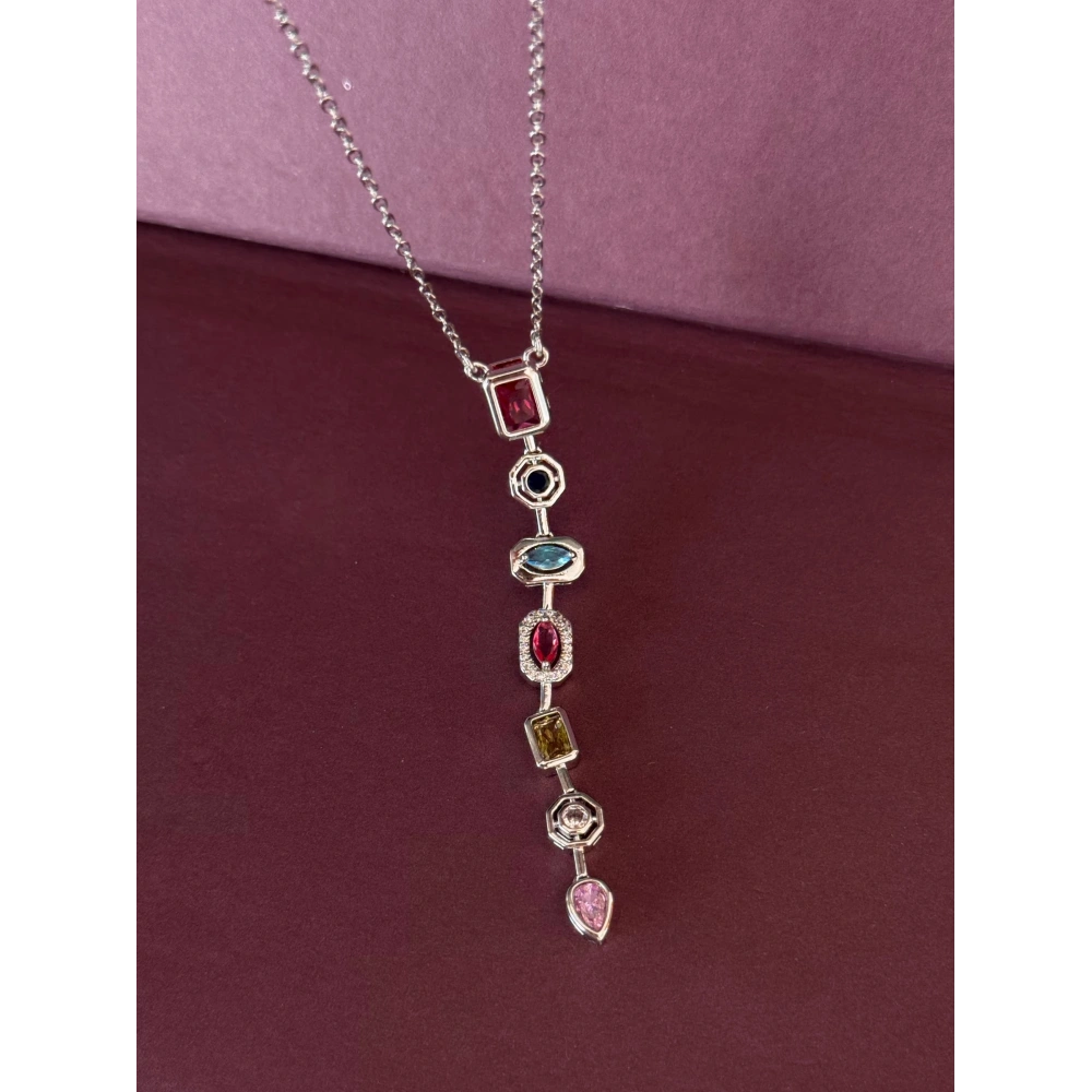 Çelik Silver Baget Taşlı Tasarım Kolye