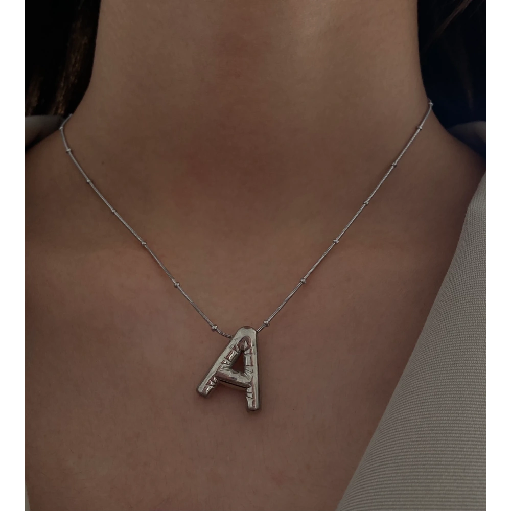 Çelik Silver Balon A Harf Kolye