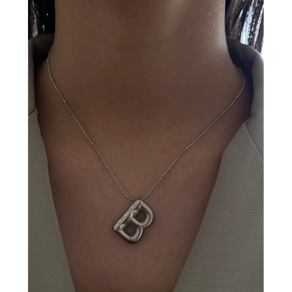 Çelik Silver Balon B Harf Kolye