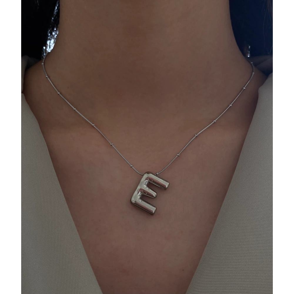 Çelik Silver Balon E Harf Kolye