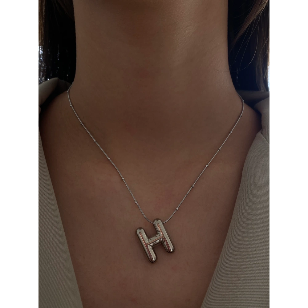 Çelik Silver Balon H Harf Kolye