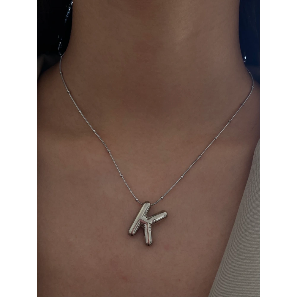 Çelik Silver Balon K Harf Kolye