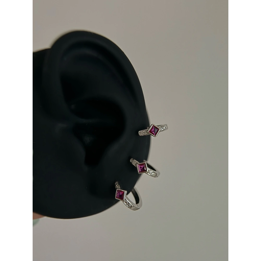 Çelik Silver Bordo Taşlı Piercing