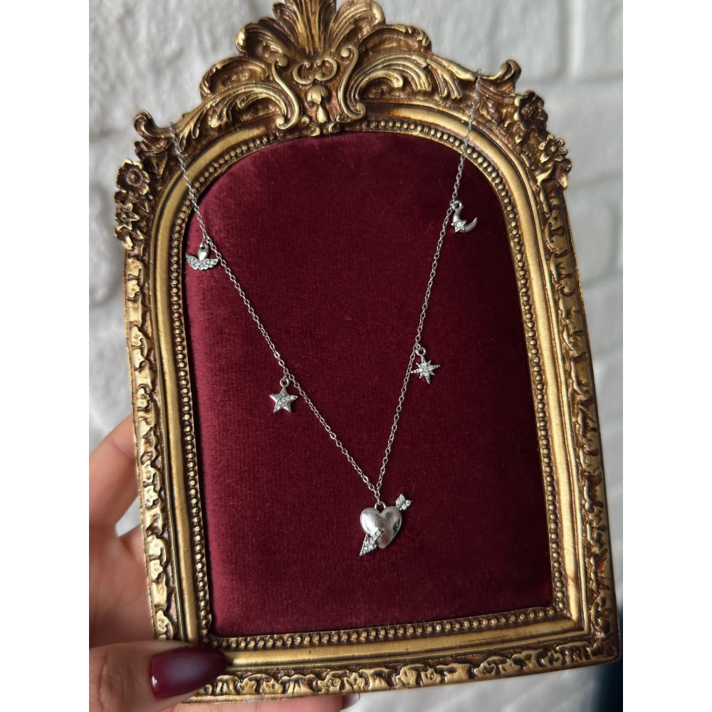 Çelik Silver Charm Detaylı Kolye