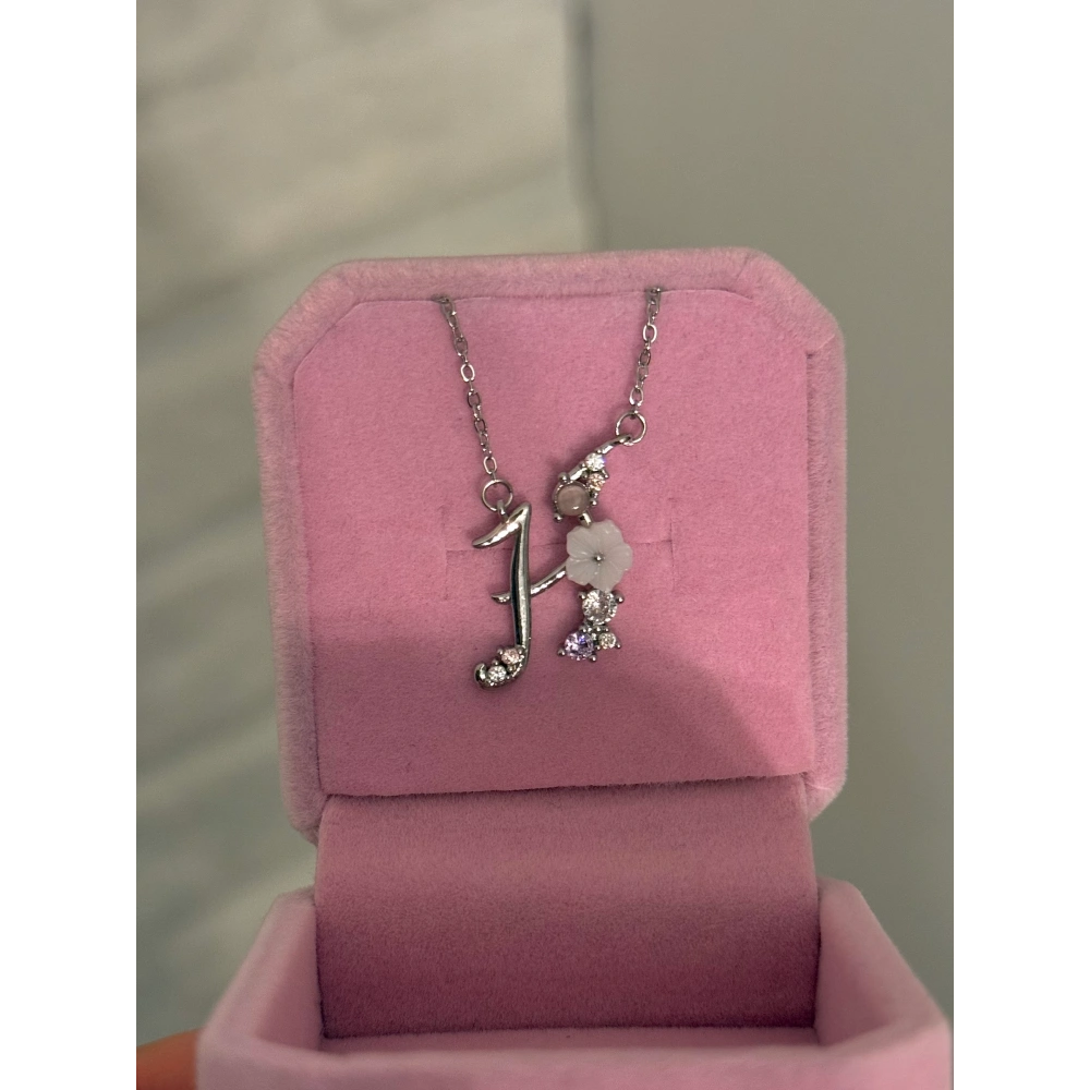 Çelik Silver Çiçekli H Harfli Kolye