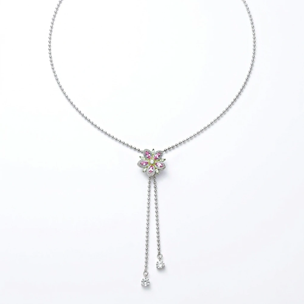 Çelik Silver Çiçekli Y Kolye