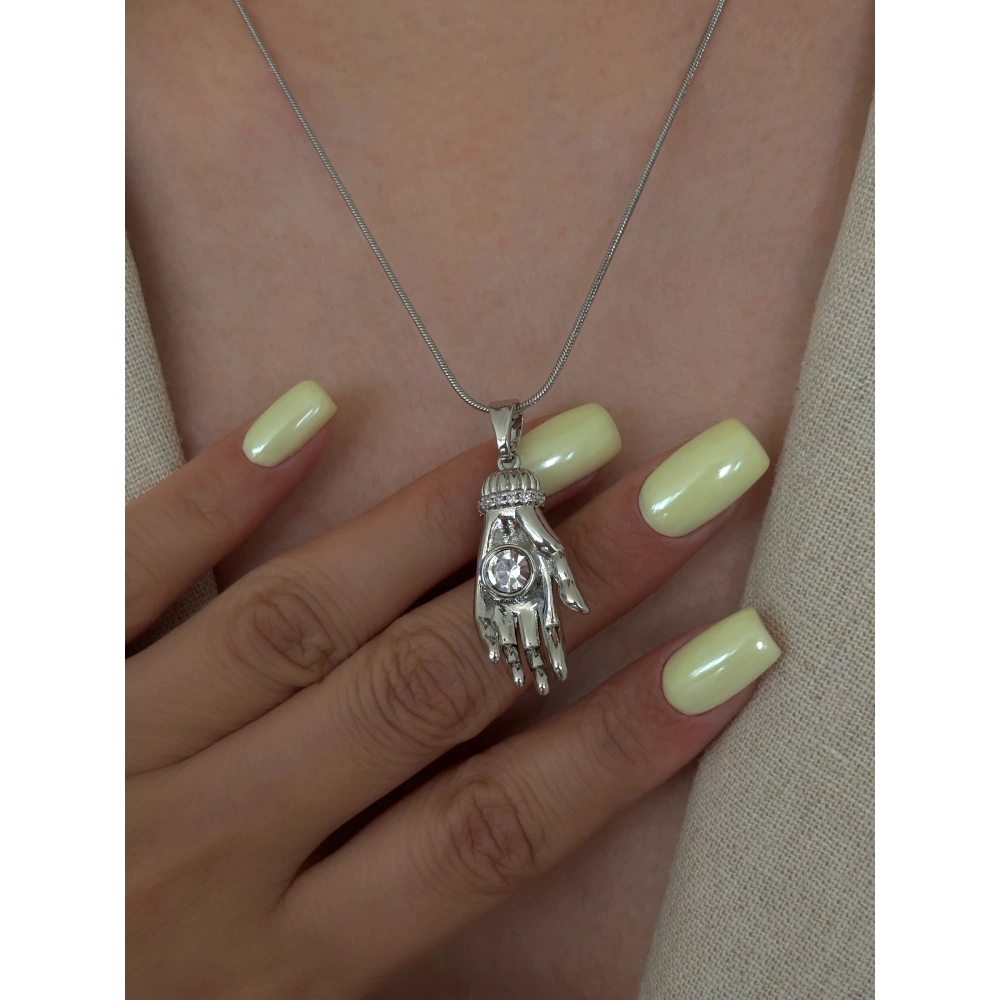 Çelik Silver El Detay Kolye