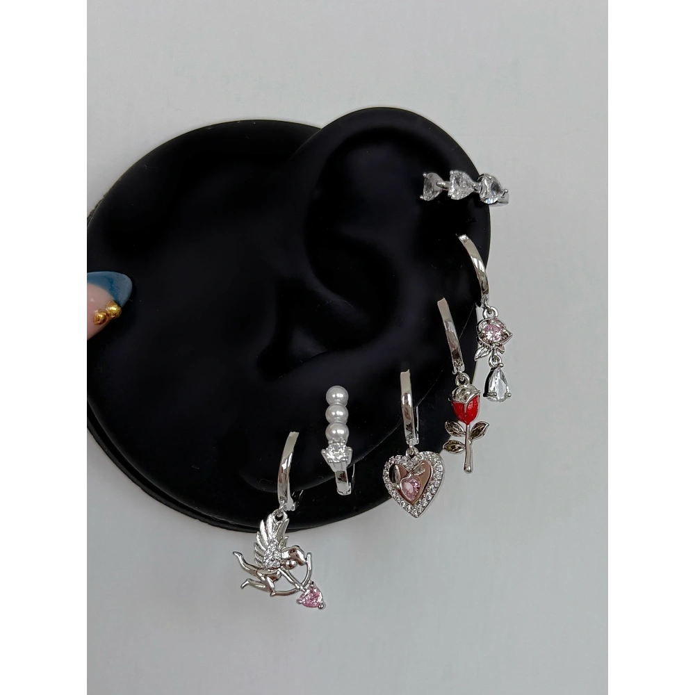 Çelik Silver Eros 6 Lı Küpe Seti