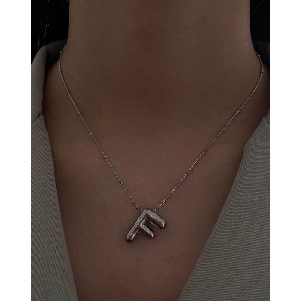 Çelik Silver F Balon Harf Kolye