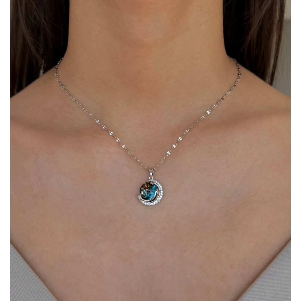 Çelik Silver Gezegen Kolye