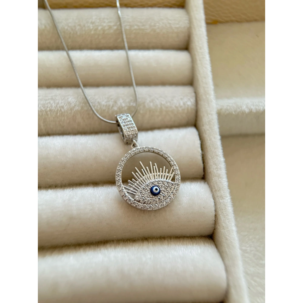 Çelik Silver Göz Detay Kolye