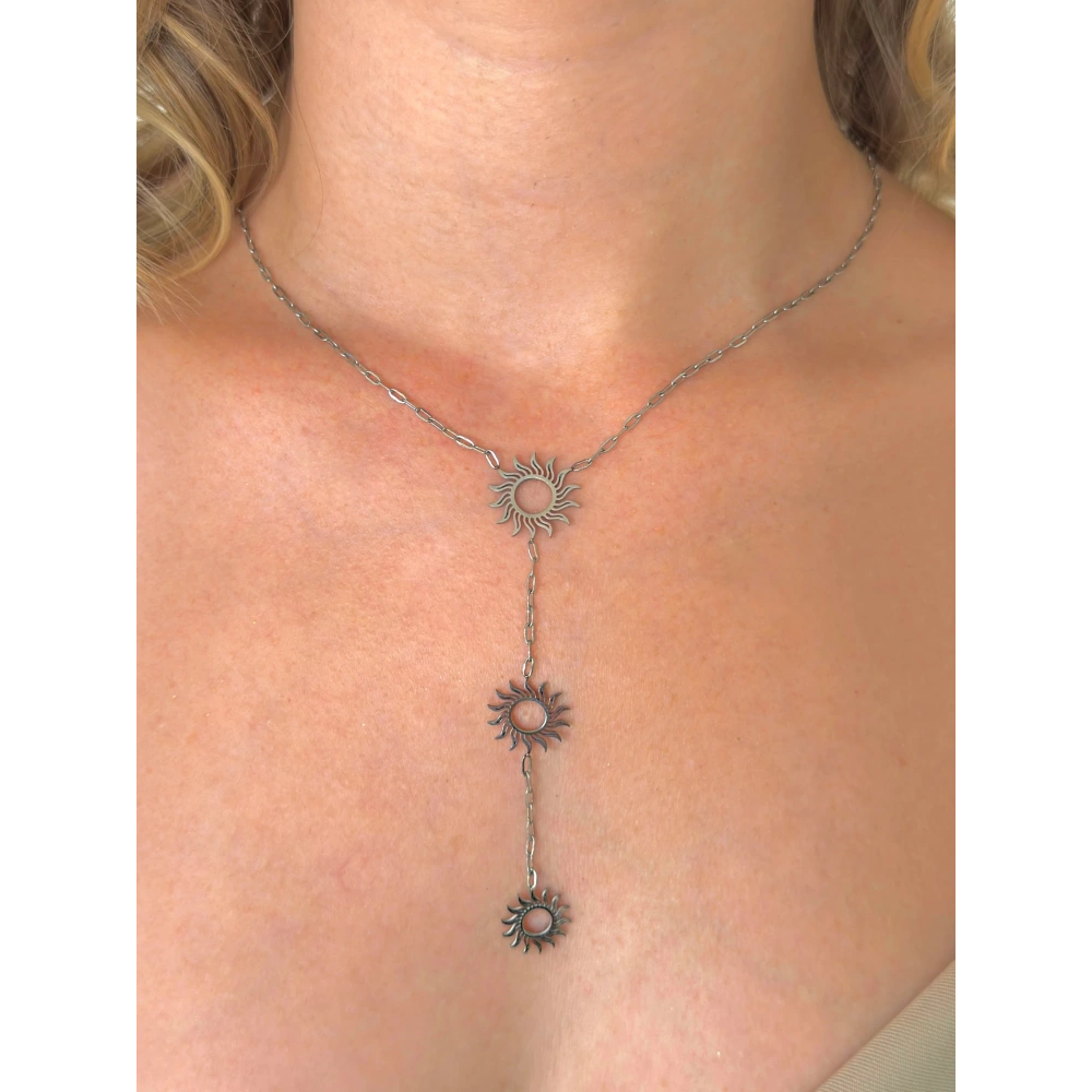 Çelik Silver Güneş Detay Y Kolye