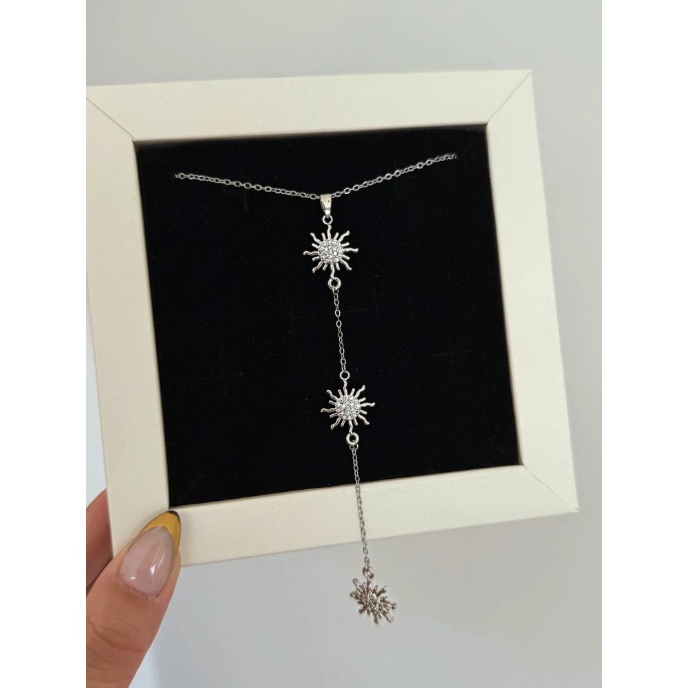 Çelik Silver Güneş Detaylı Y Kolye