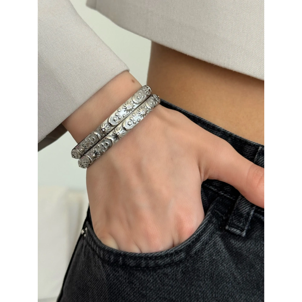 Çelik Silver Güneş Hilal Detay Bileklik